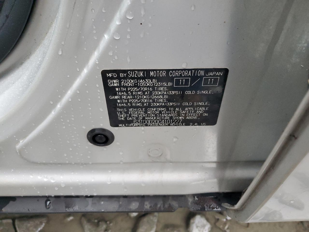 2012 Suzuki Grand Vitara Premium VIN: JS3TD0D20C4101227 Lot: 93346205