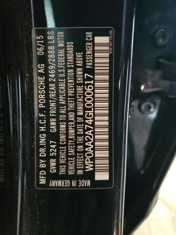 2016 Porsche Panamera 2 VIN: WP0AA2A74GL000617 Lot: 93309675