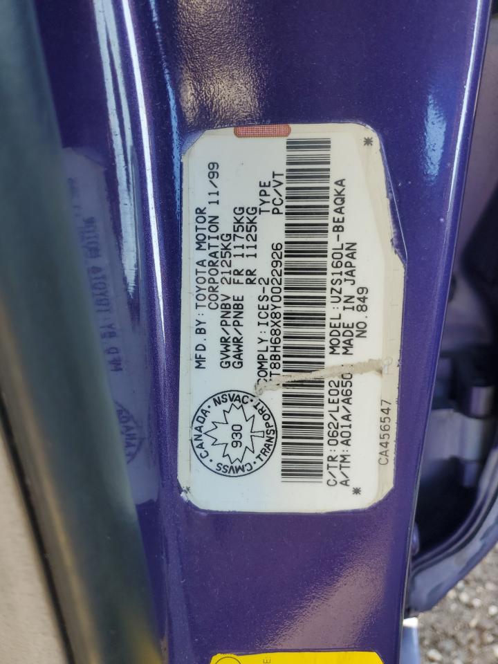 2000 Lexus Gs 400 VIN: JT8BH68X8Y0022926 Lot: 93268475