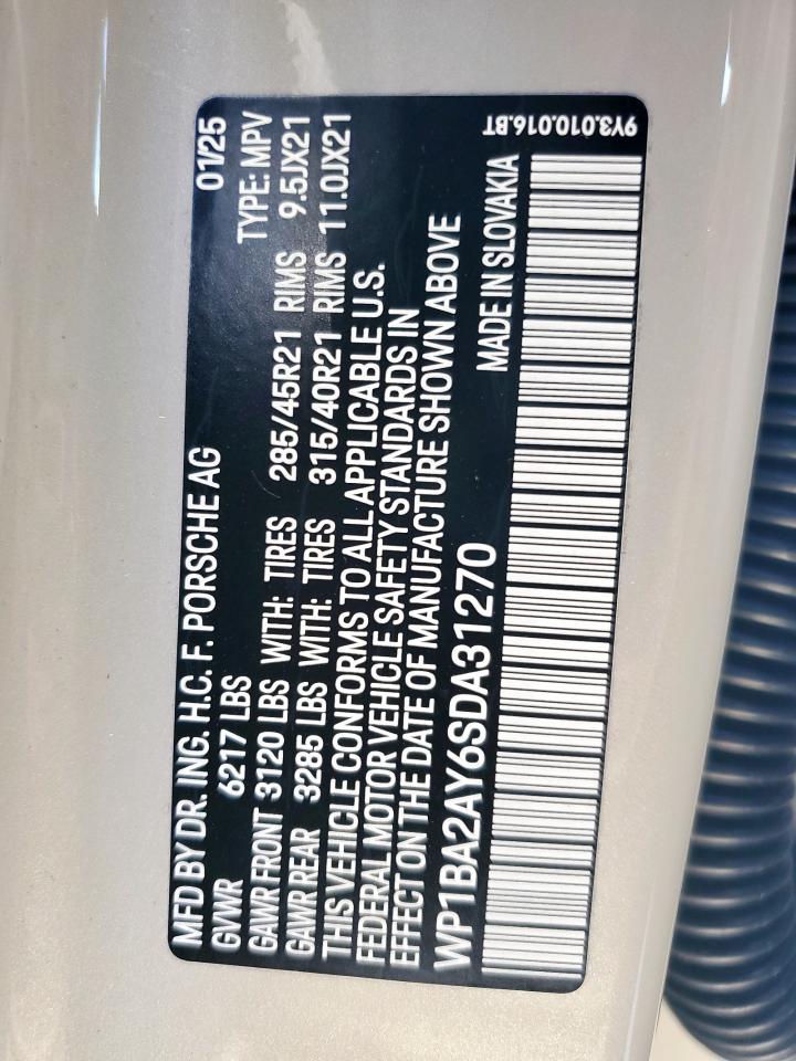 2025 Porsche Cayenne Coupe VIN: WP1BA2AY6SDA31270 Lot: 91845525