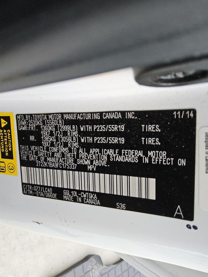 2015 Lexus Rx 350 VIN: 2T2ZK1BA9FC175337 Lot: 90794485