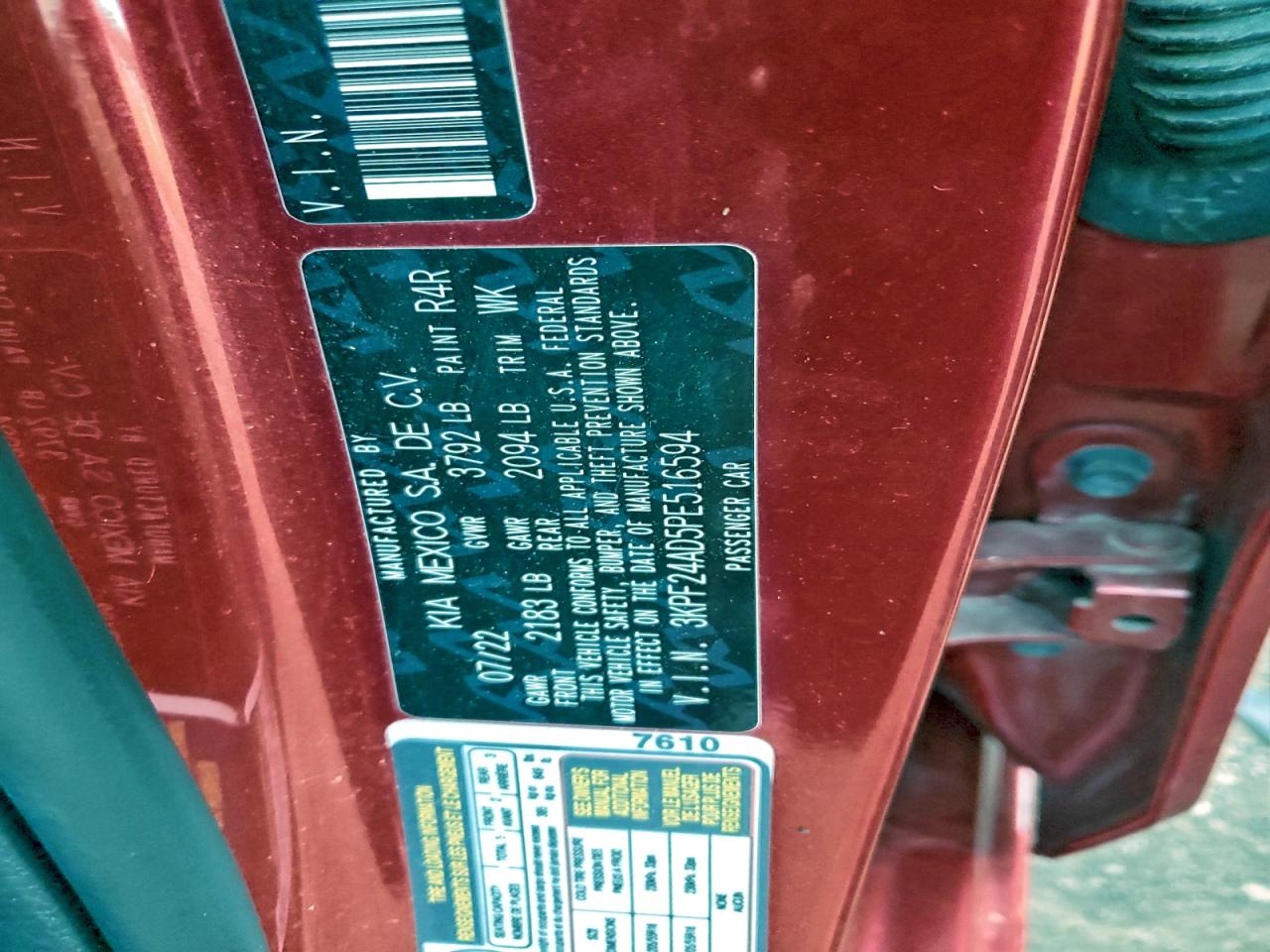 2023 Kia Forte Lx VIN: 3KPF24AD5PE516594 Lot: 94271565