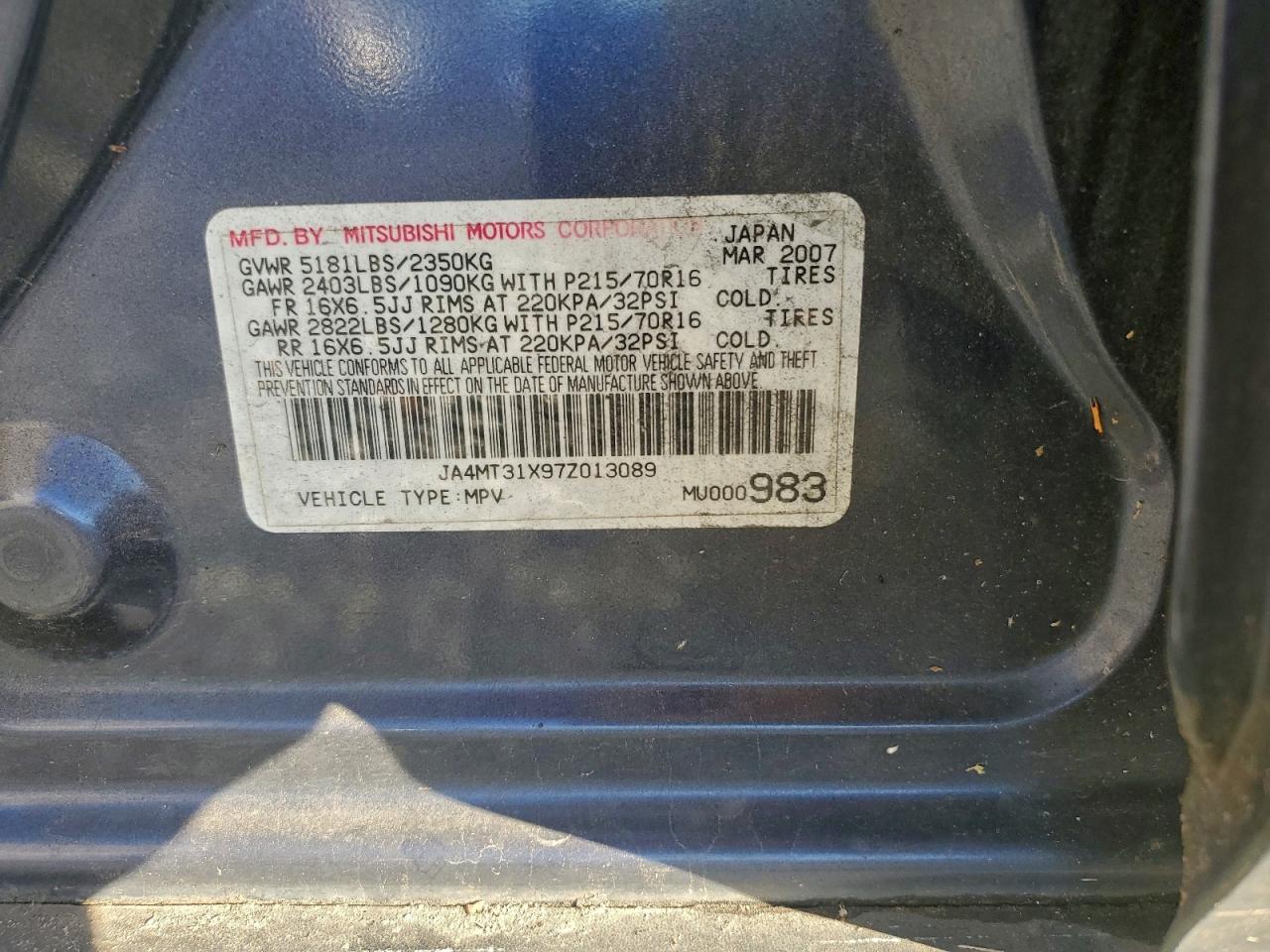 2007 Mitsubishi Outlander Ls VIN: JA4MT31X97Z013089 Lot: 93944415