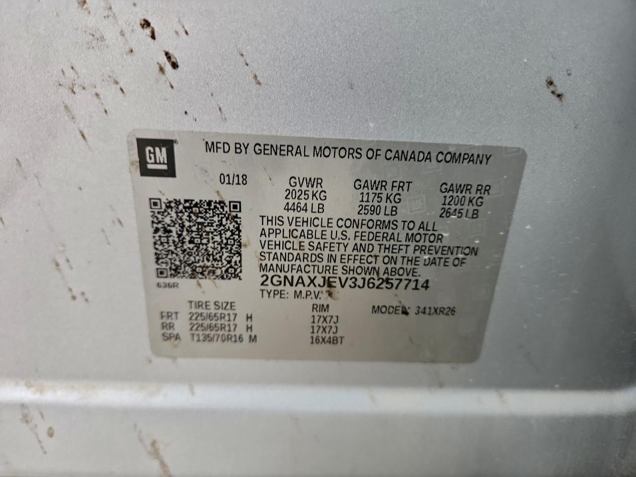 2018 Chevrolet Equinox Lt VIN: 2GNAXJEV3J6257714 Lot: 93742355