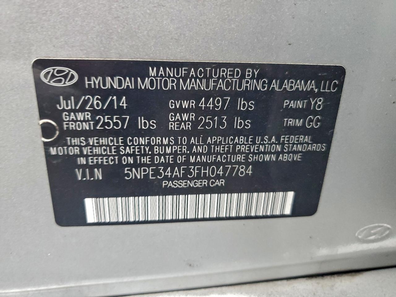 2015 Hyundai Sonata Sport VIN: 5NPE34AF3FH047784 Lot: 93213955