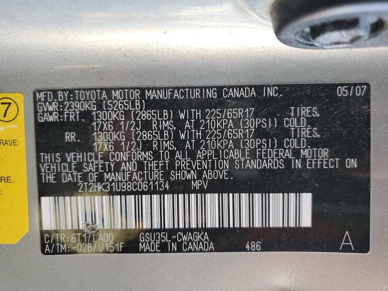 2008 Lexus Rx 350 VIN: 2T2HK31U98C061134 Lot: 90286345