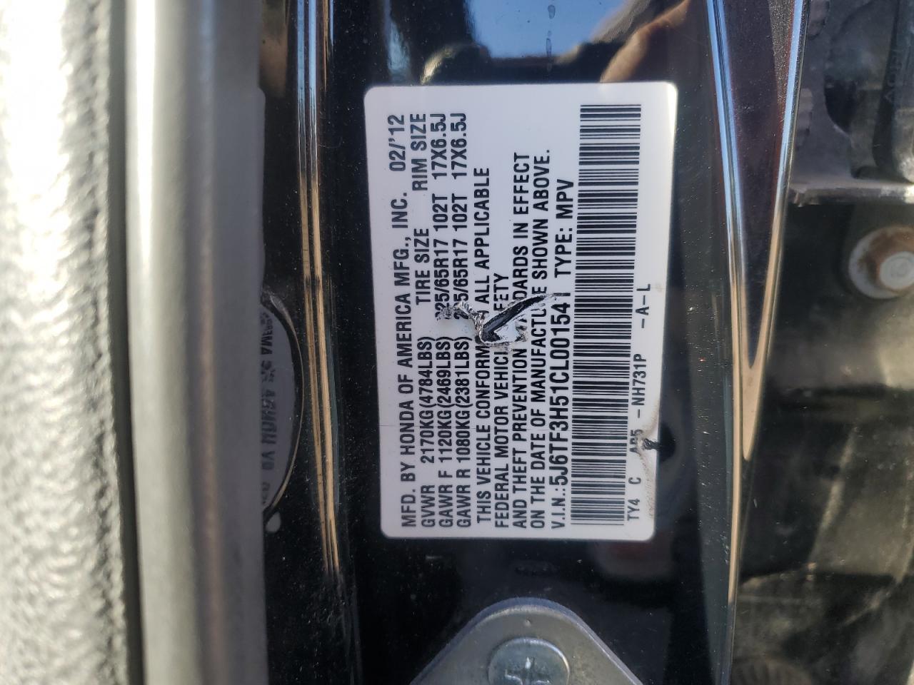 2012 Honda Crosstour Exl VIN: 5J6TF3H51CL001541 Lot: 91052195