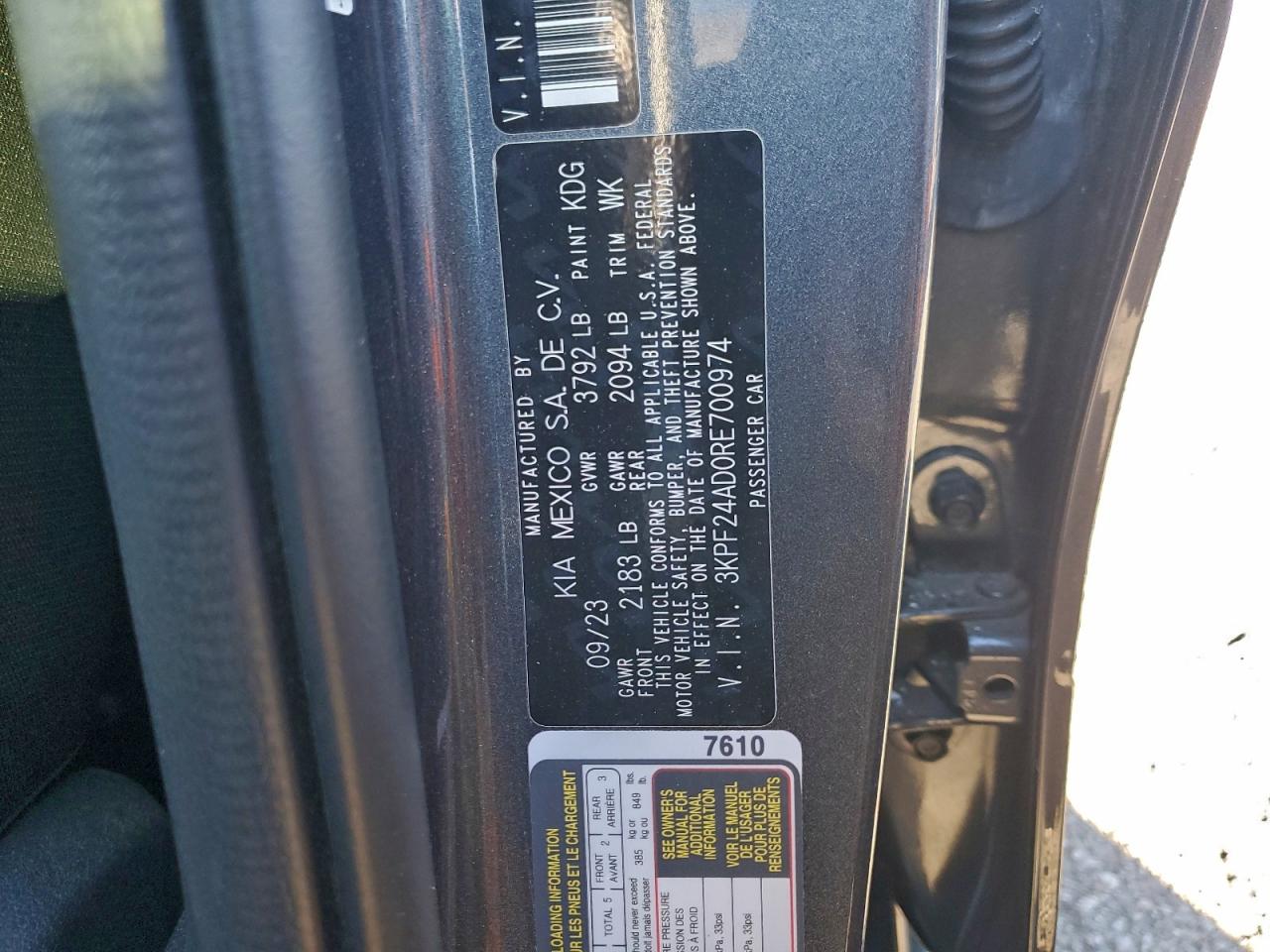 2024 Kia Forte Lx VIN: 3KPF24AD0RE700974 Lot: 93516495