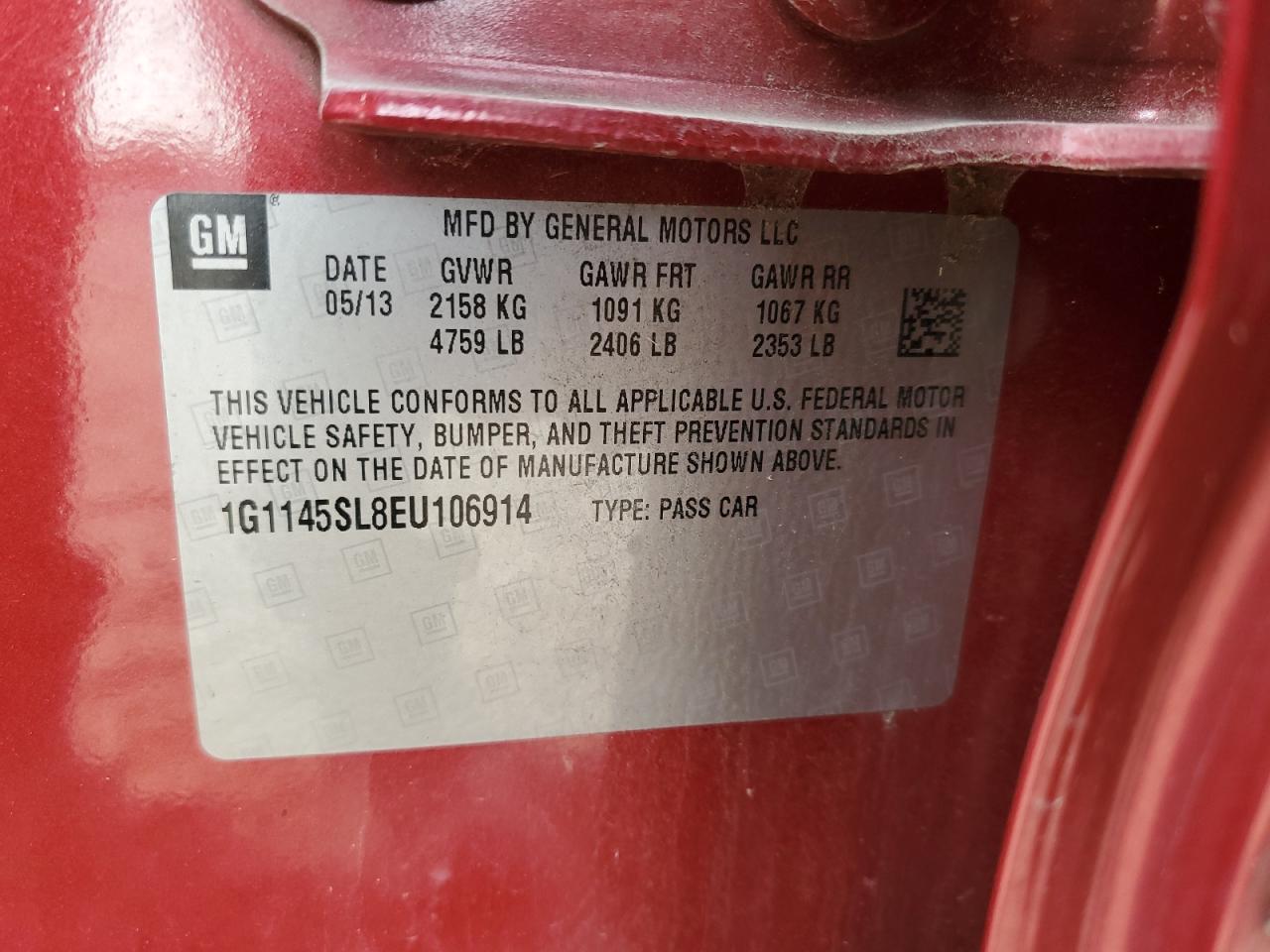 2014 Chevrolet Impala Ltz VIN: 1G1145SL8EU106914 Lot: 93730415