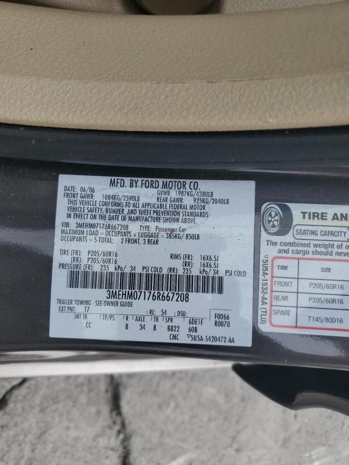 2006 Mercury Milan VIN: 3MEHM07176R667208 Lot: 92416685