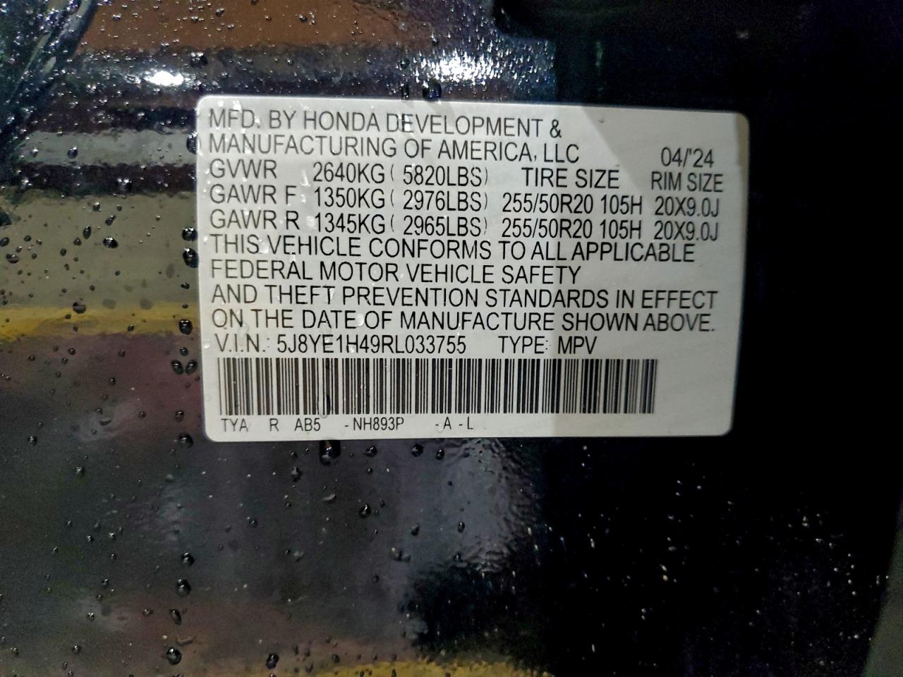 2024 Acura Mdx Technology VIN: 5J8YE1H49RL033755 Lot: 93213655