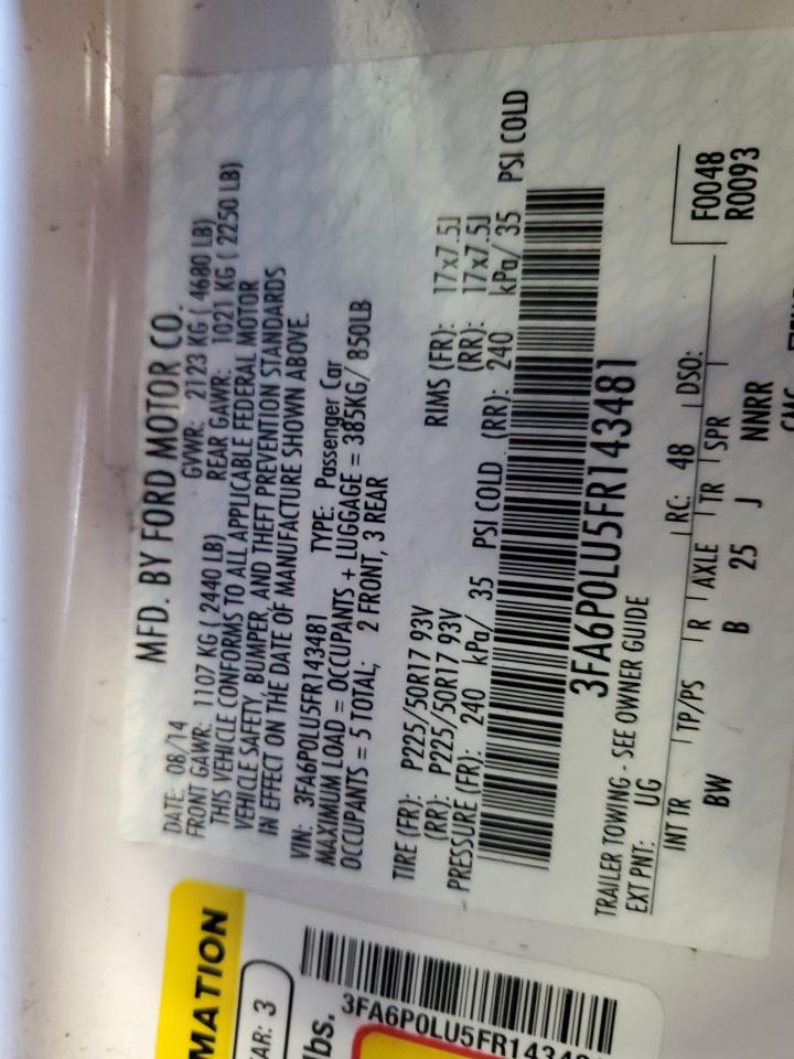 2015 Ford Fusion Se Hybrid VIN: 3FA6P0LU5FR143481 Lot: 92514205