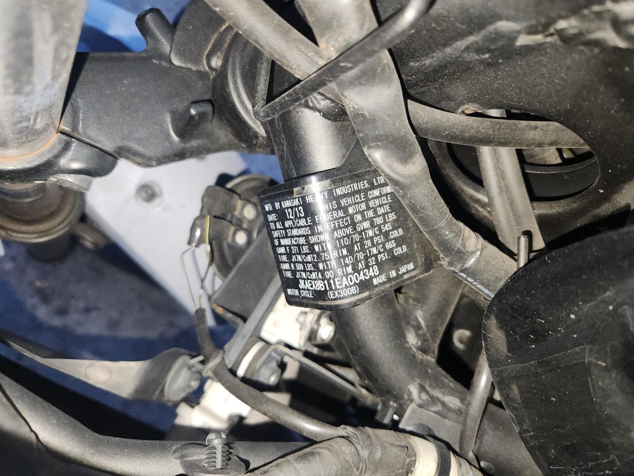 2014 Kawasaki Ex300 B VIN: JKAEX8B11EA004348 Lot: 93125985