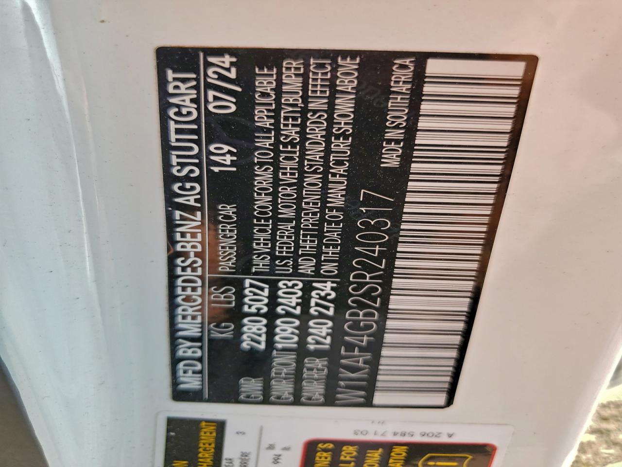 2025 Mercedes-Benz C 300 VIN: W1KAF4GB2SR240317 Lot: 94579385