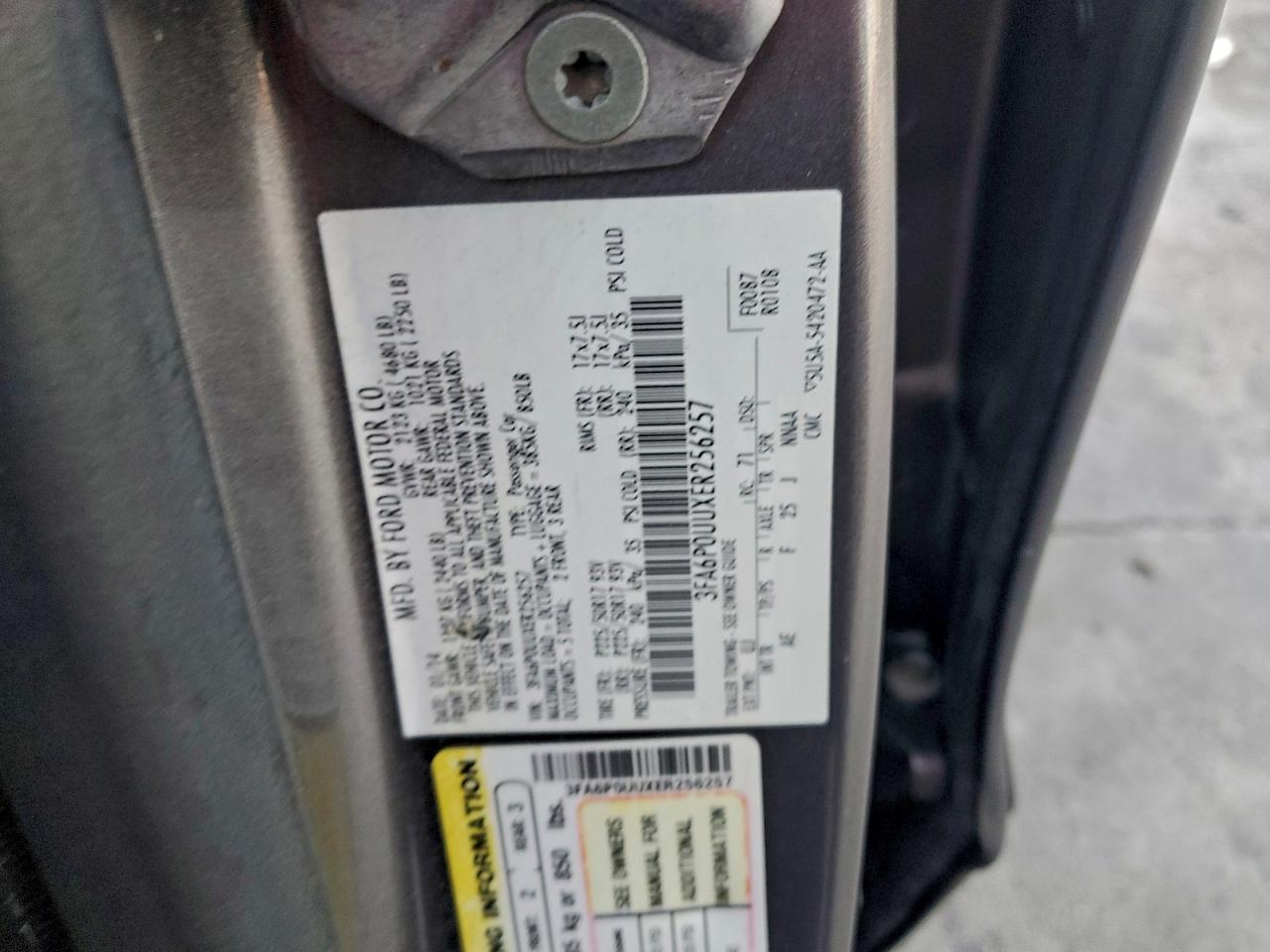 2014 Ford Fusion S Hybrid VIN: 3FA6P0UUXER256257 Lot: 94046965