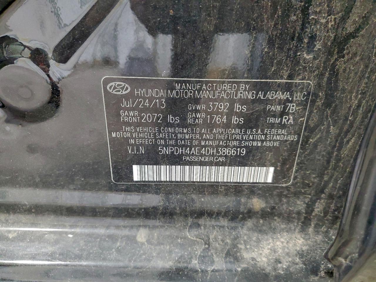 2013 Hyundai Elantra Gls VIN: 5NPDH4AE4DH386619 Lot: 94260675