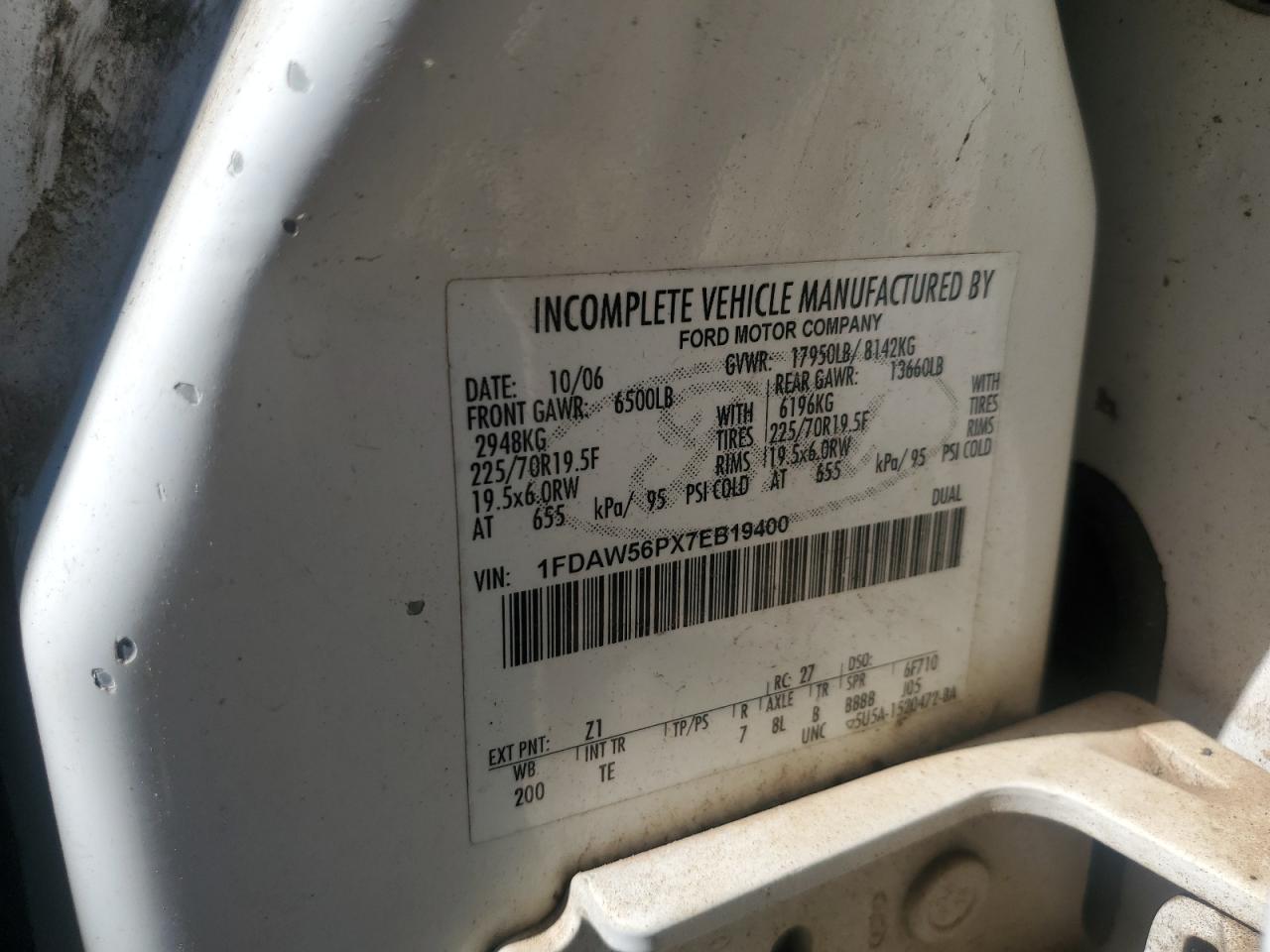2007 Ford F550 Super VIN: 1FDAW56PX7EB19400 Lot: 91260385
