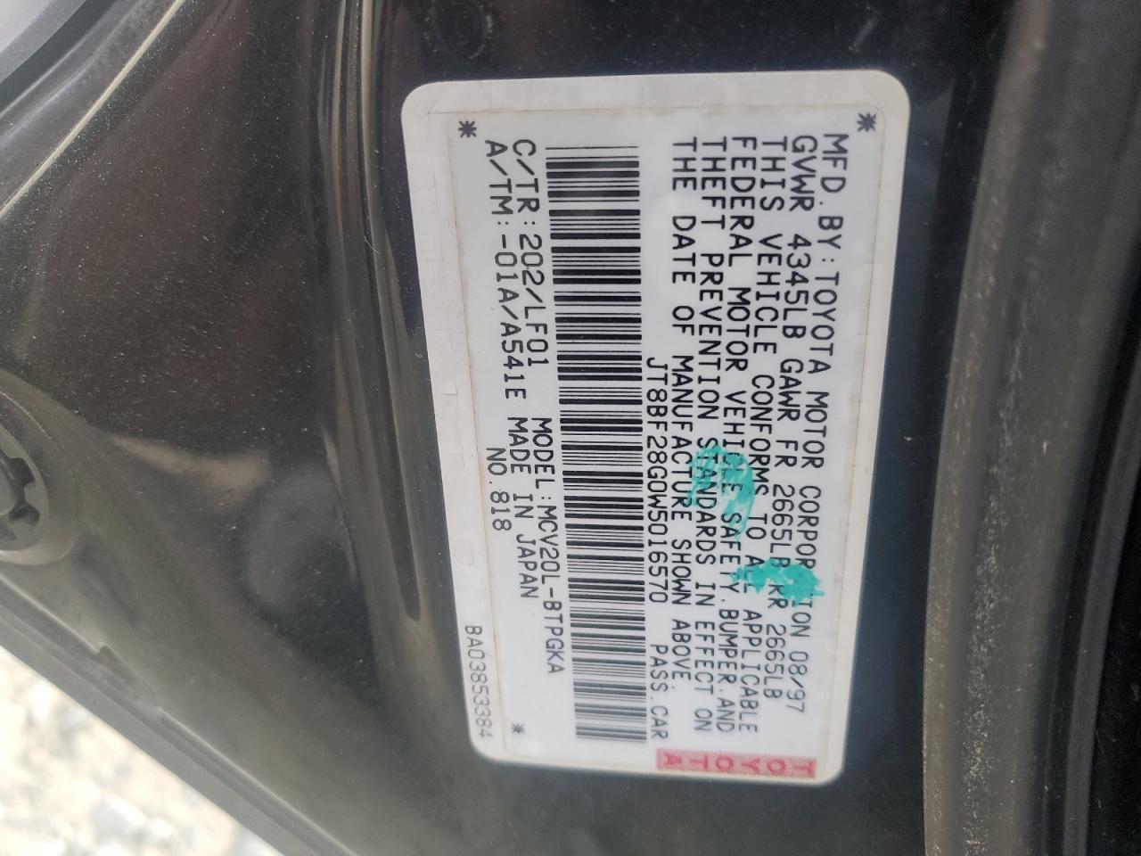 1998 Lexus Es 300 VIN: JT8BF28G0W5016570 Lot: 93569755