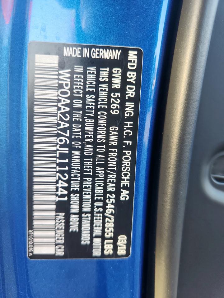 2018 Porsche Panamera 4 VIN: WP0AA2A76JL112441 Lot: 85430995