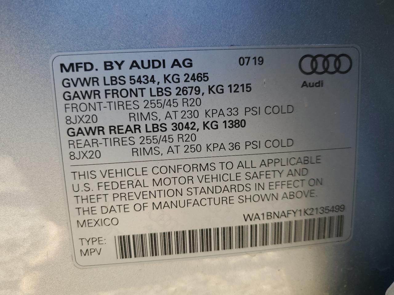 2019 Audi Q5 Premium Plus VIN: WA1BNAFY1K2135499 Lot: 90863315