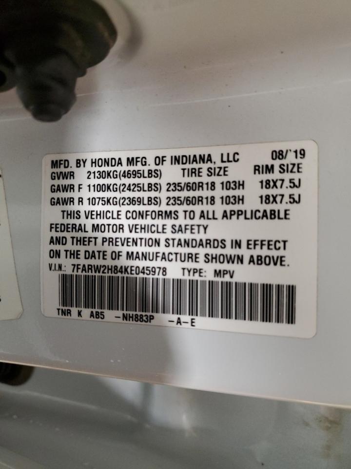 2019 Honda Cr-V Exl VIN: 7FARW2H84KE045978 Lot: 70952455