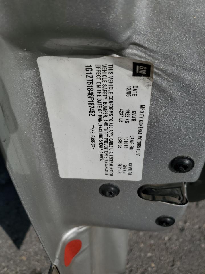 2006 Chevrolet Malibu Lt VIN: 1G1ZT51846F187452 Lot: 91365725