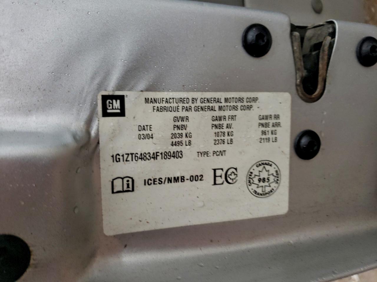 2004 Chevrolet Malibu Maxx Ls VIN: 1G1ZT64834F189403 Lot: 94068355