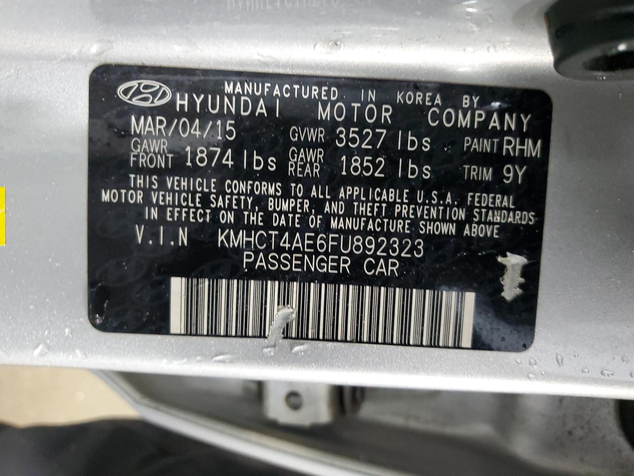 2015 Hyundai Accent Gls VIN: KMHCT4AE6FU892323 Lot: 91618785