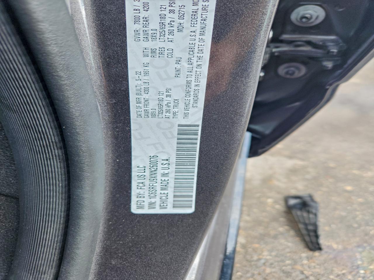 2022 Ram 1500 Trx VIN: 1C6SRFU9XNN260076 Lot: 93479425