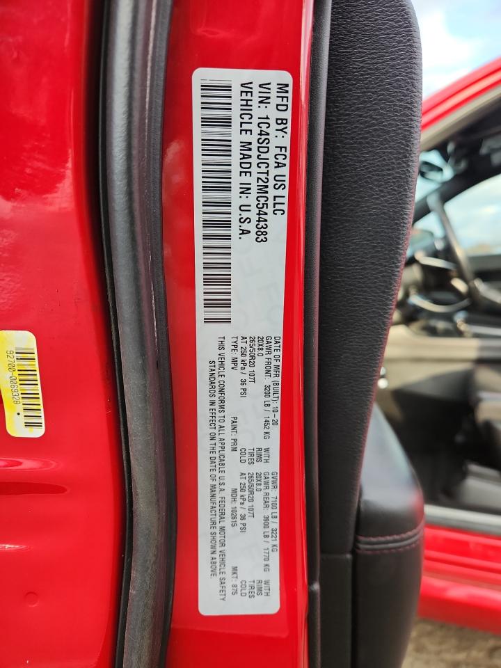 2021 Dodge Durango R/T VIN: 1C4SDJCT2MC544383 Lot: 92461465