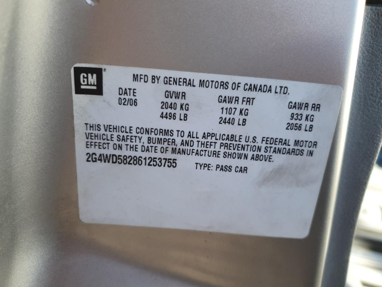 2006 Buick Lacrosse Cxl VIN: 2G4WD582861253755 Lot: 93498255