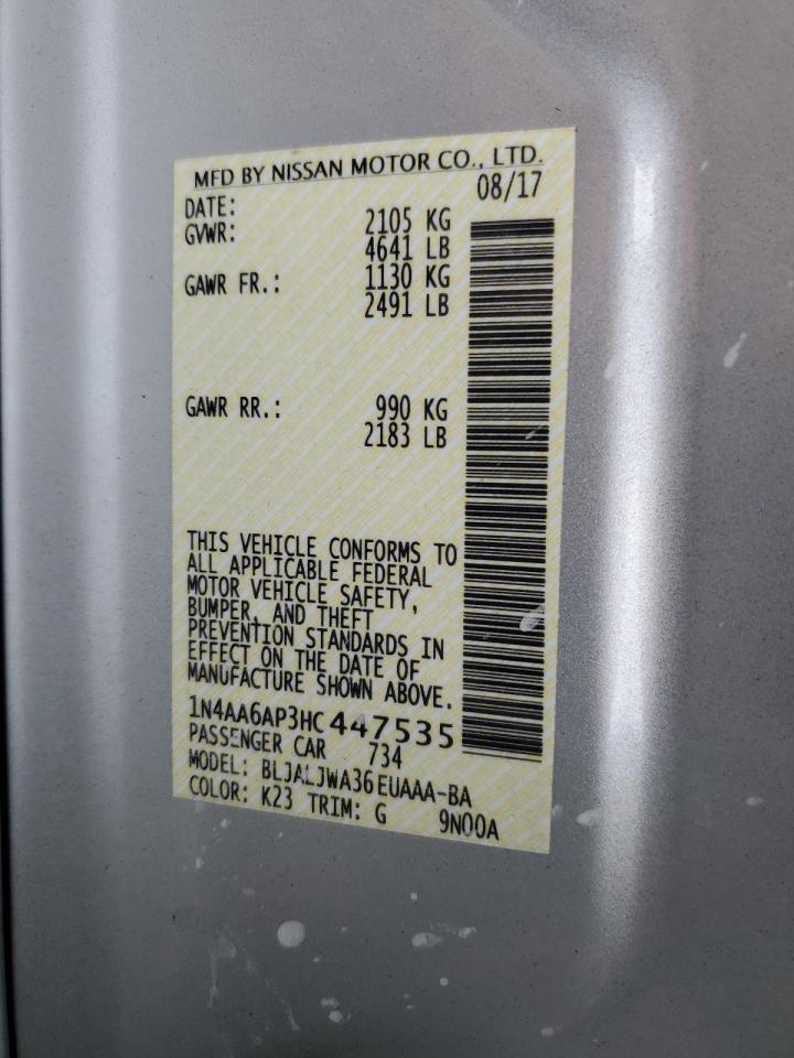 2017 Nissan Maxima 3.5S VIN: 1N4AA6AP3HC447535 Lot: 89871775