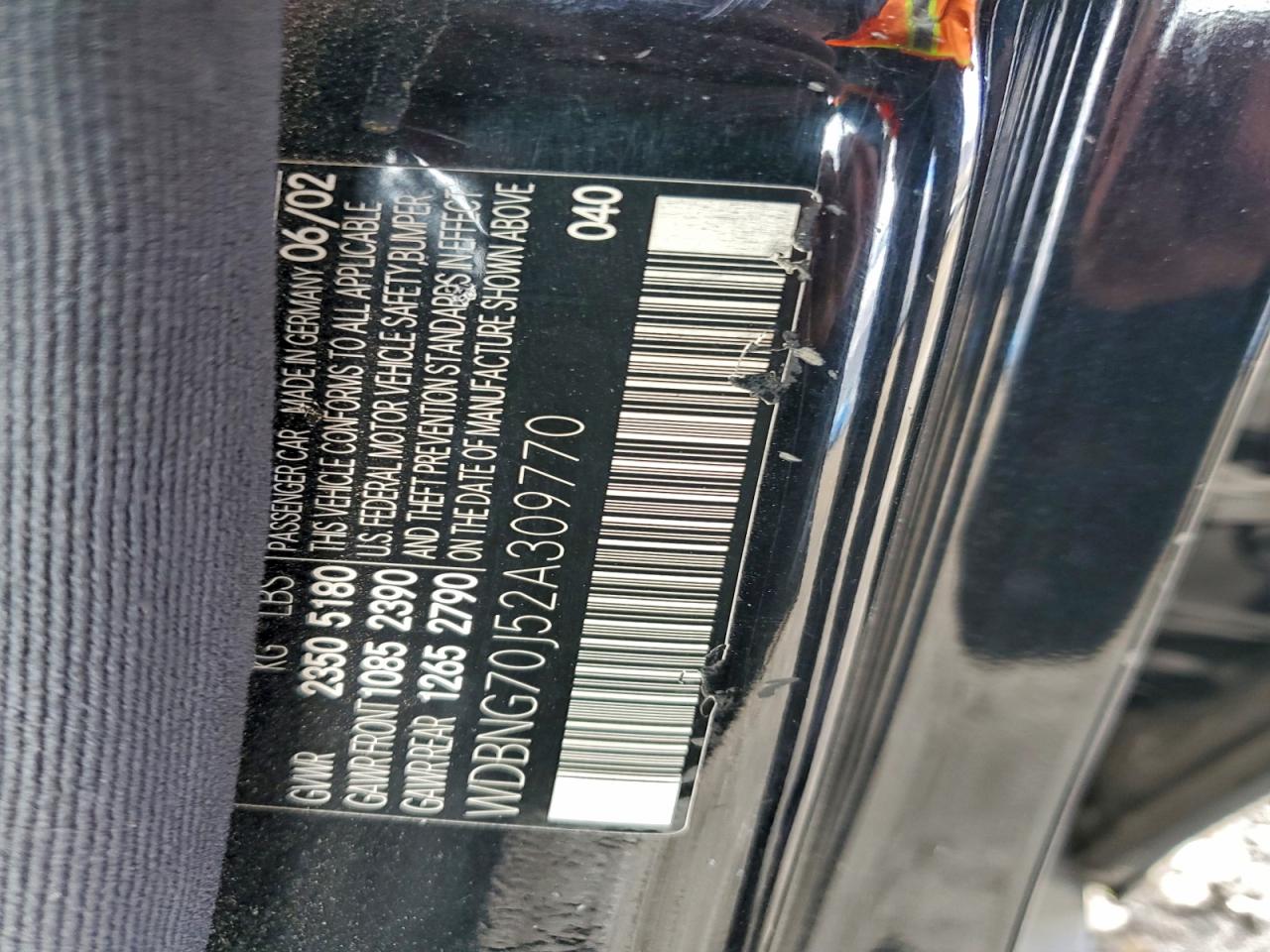 2002 Mercedes-Benz S 430 VIN: WDBNG70J52A309770 Lot: 93402045