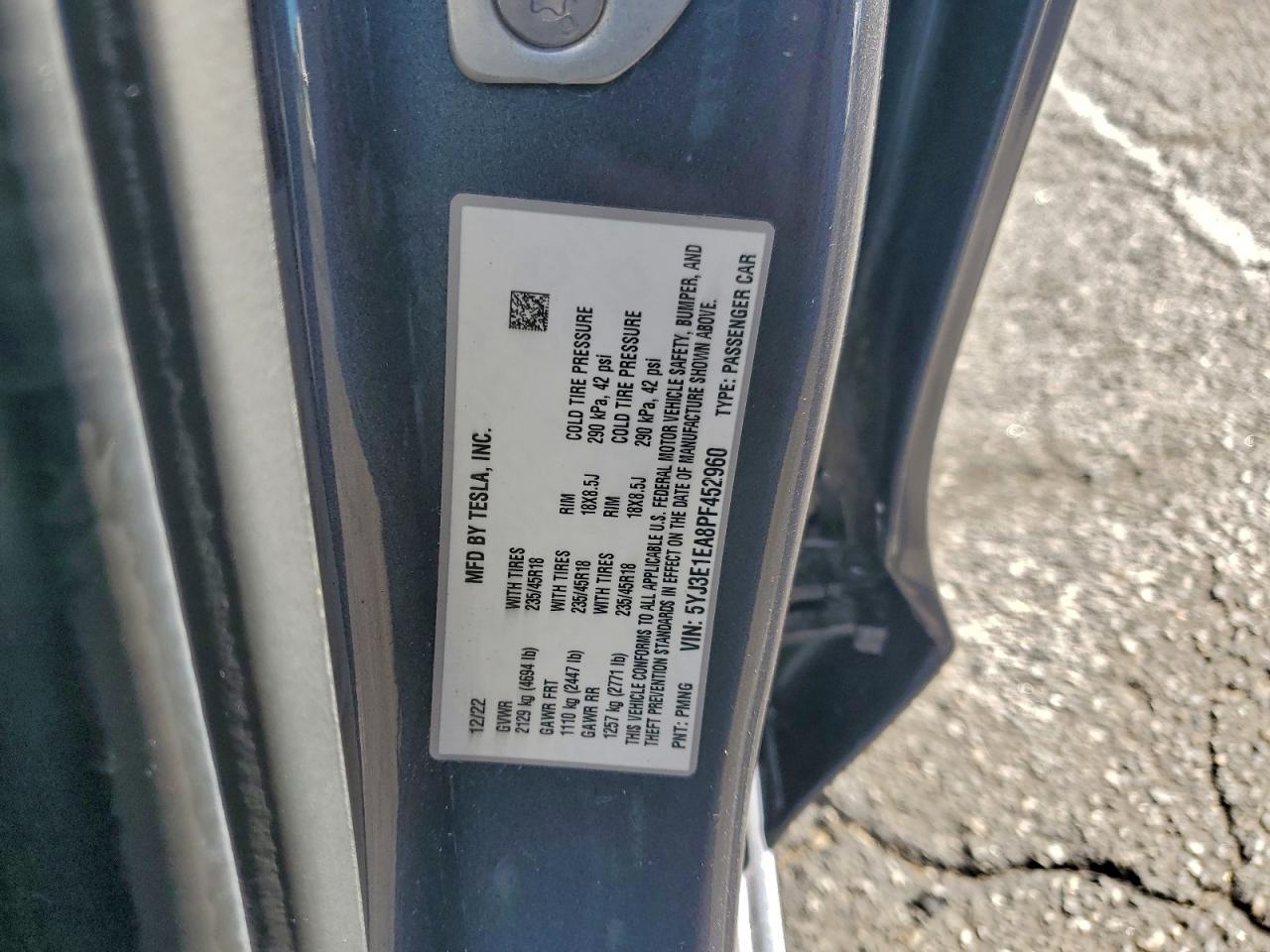 2023 Tesla Model 3 VIN: 5YJ3E1EA8PF452960 Lot: 93376445