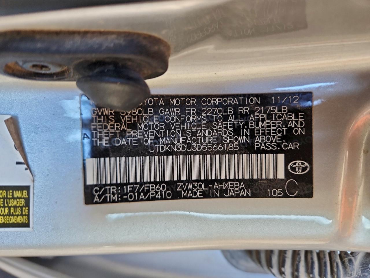 2013 Toyota Prius VIN: JTDKN3DU3D5566185 Lot: 94687885