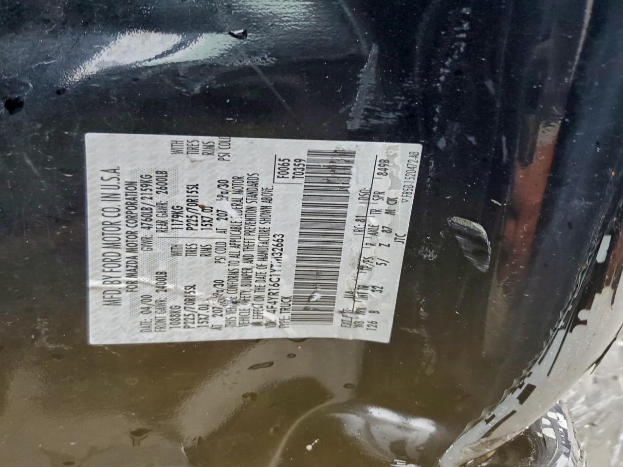 2000 Mazda B2500 Cab Plus VIN: 4F4YR16C1YTM32663 Lot: 94531855