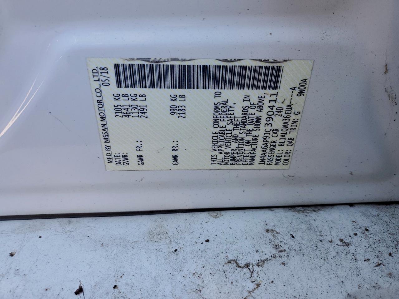 2018 Nissan Maxima 3.5S VIN: 1N4AA6AP9JC390411 Lot: 94275575