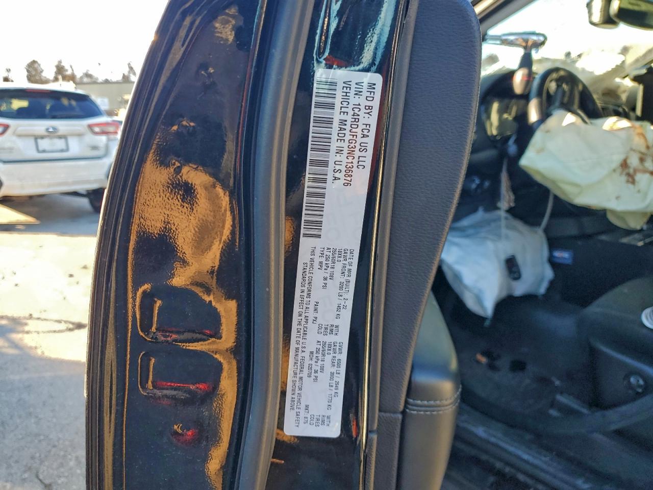 2022 Dodge Durango Pursuit VIN: 1C4RDJFG3NC136876 Lot: 93915305