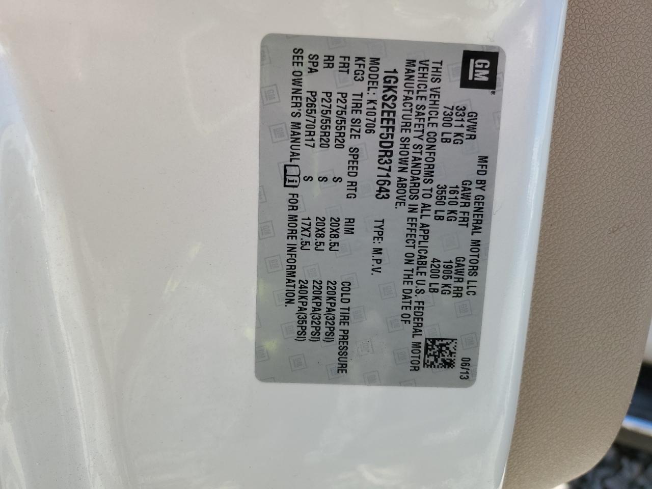 2013 GMC Yukon Denali VIN: 1GKS2EEF5DR371643 Lot: 91580325