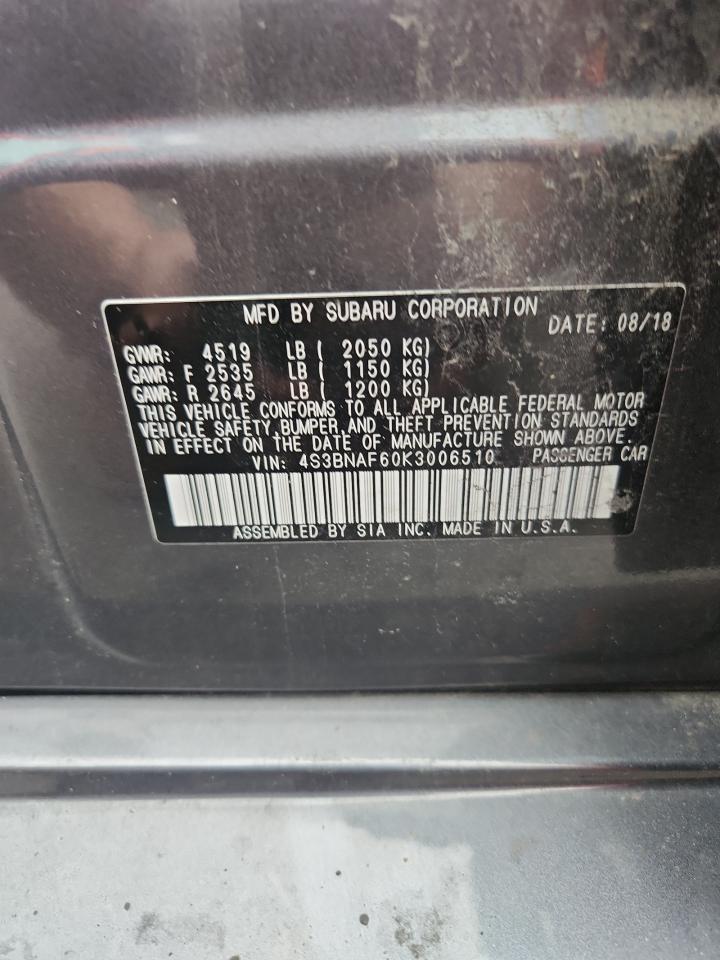2019 Subaru Legacy 2.5I Premium VIN: 4S3BNAF60K3006510 Lot: 92459575