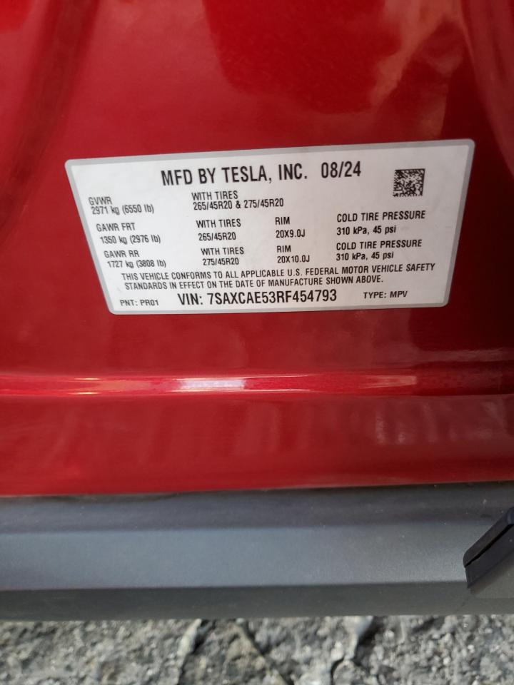 2024 Tesla Model X VIN: 7SAXCAE53RF454793 Lot: 90755165