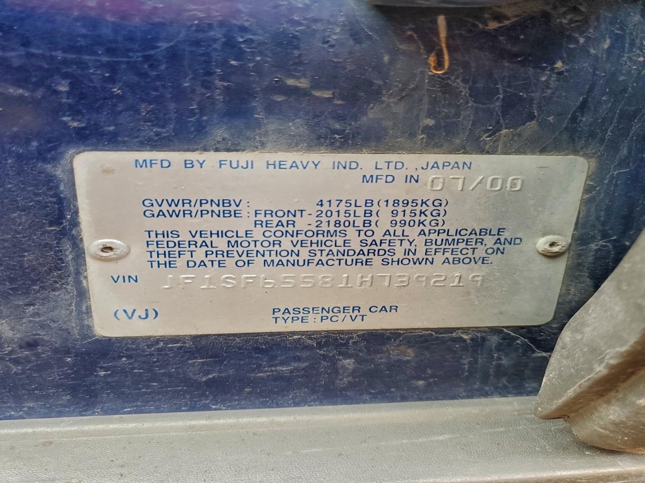 2001 Subaru Forester S VIN: JF1SF65581H739219 Lot: 93689955