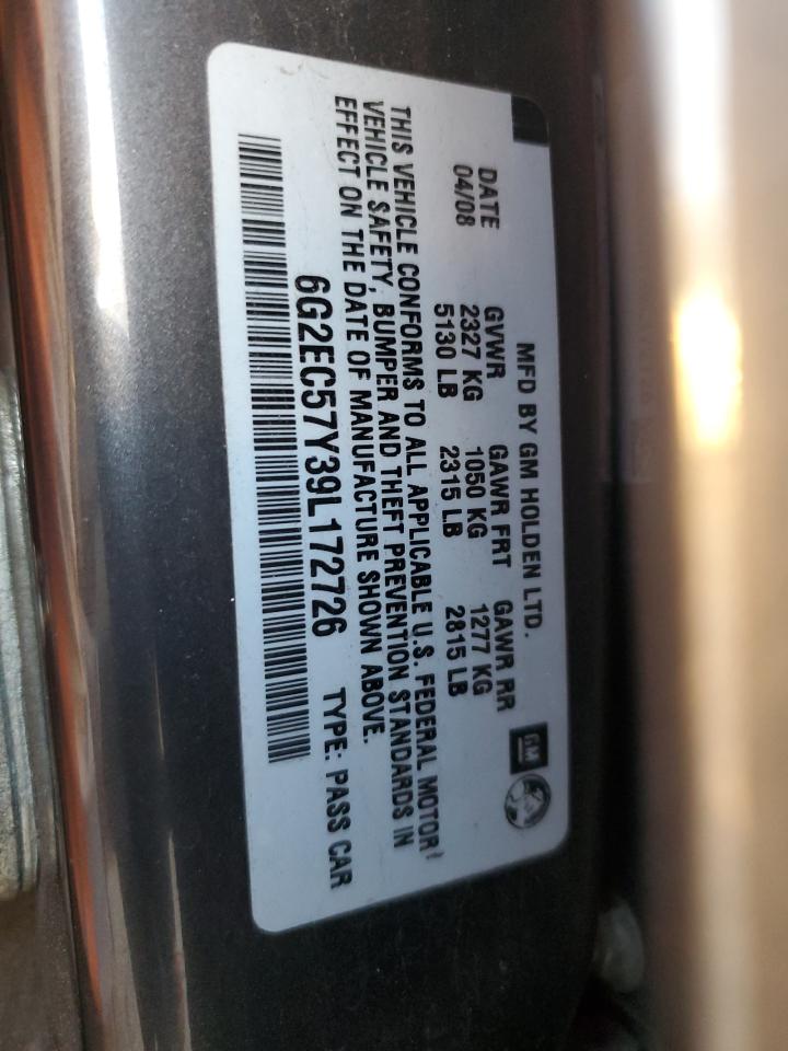 2009 Pontiac G8 Gt VIN: 6G2EC57Y39L172726 Lot: 93651545
