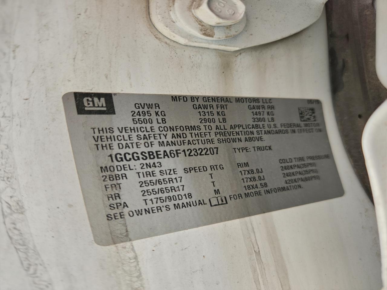 2015 Chevrolet Colorado Lt VIN: 1GCGSBEA6F1232207 Lot: 92351915