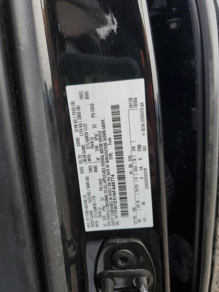 2022 Ford F150 Supercrew VIN: 1FTFW1E51NFA88774 Lot: 92066935