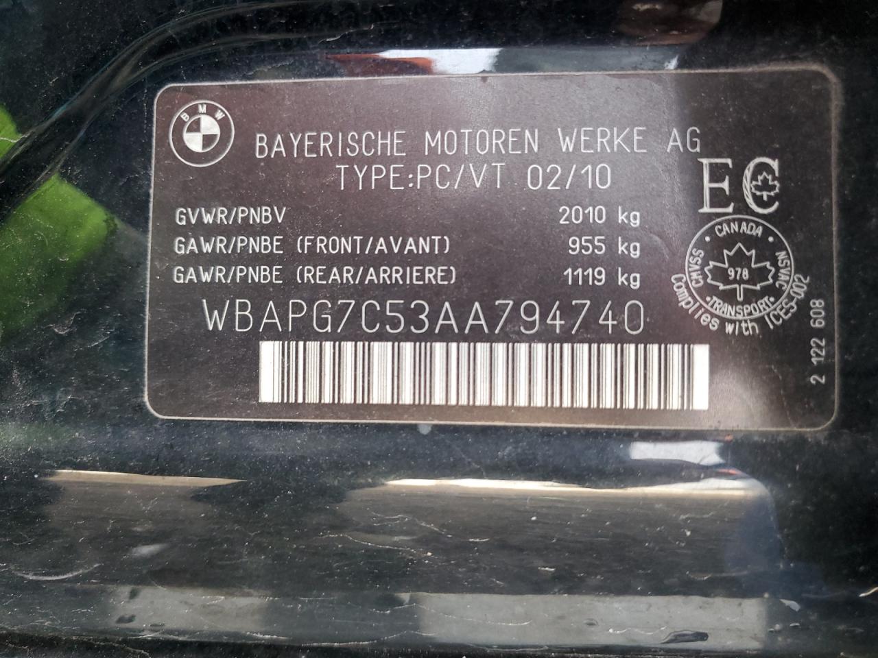 2010 BMW 323 I VIN: WBAPG7C53AA794740 Lot: 92437855