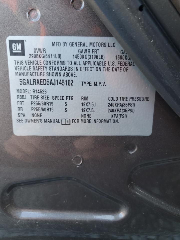 2010 Buick Enclave Cx VIN: 5GALRAED5AJ145102 Lot: 92066155