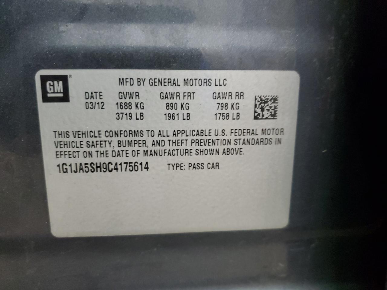 2012 Chevrolet Sonic Ls VIN: 1G1JA5SH9C4175614 Lot: 93211925