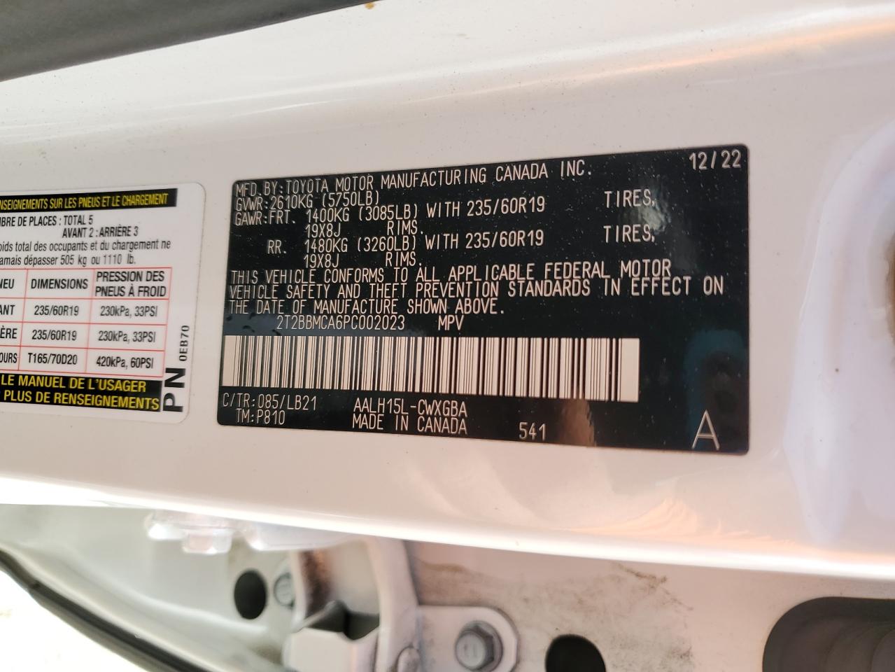 2023 Lexus Rx 350H Base VIN: 2T2BBMCA6PC002023 Lot: 90672965