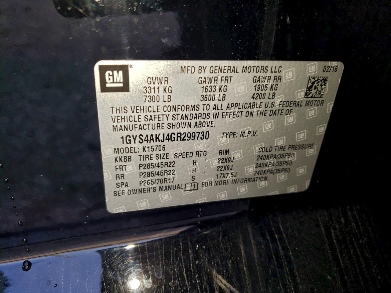 2016 Cadillac Escalade VIN: 1GYS4AKJ4GR299730 Lot: 93889345
